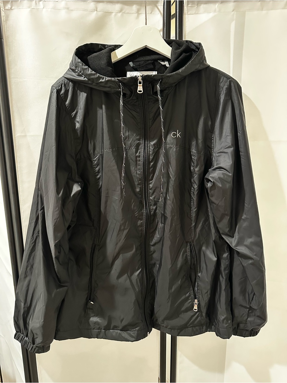 Calvin Klein Black Hooded Windbreaker with CK Chest Accent